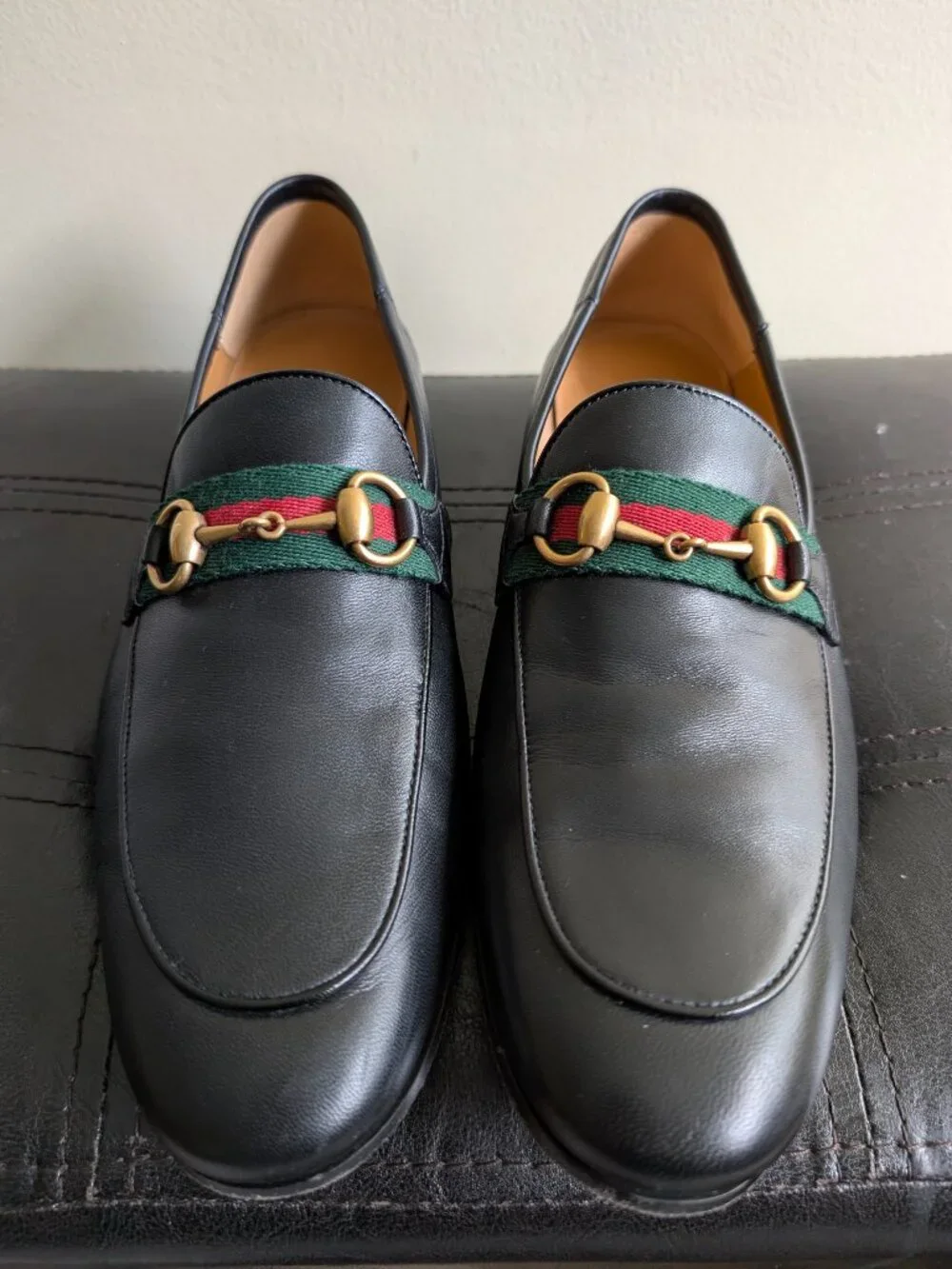 Gucci Brixton Horsebit Loafers - Black Web Stripe - 8.5